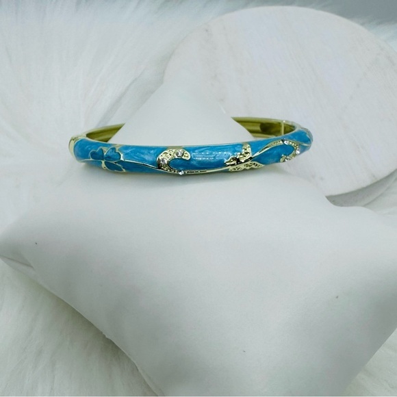 Flower Enamel Cloisonne Bracelet Bangle in Blue Style 2 - Picture 4 of 5